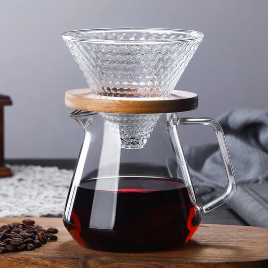 Pour Over Glass Cone and Wooden Filter Stand