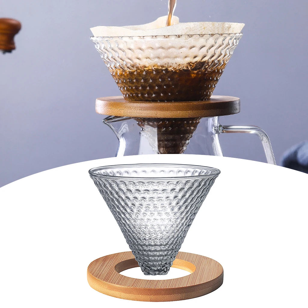 Pour Over Glass Cone and Wooden Filter Stand