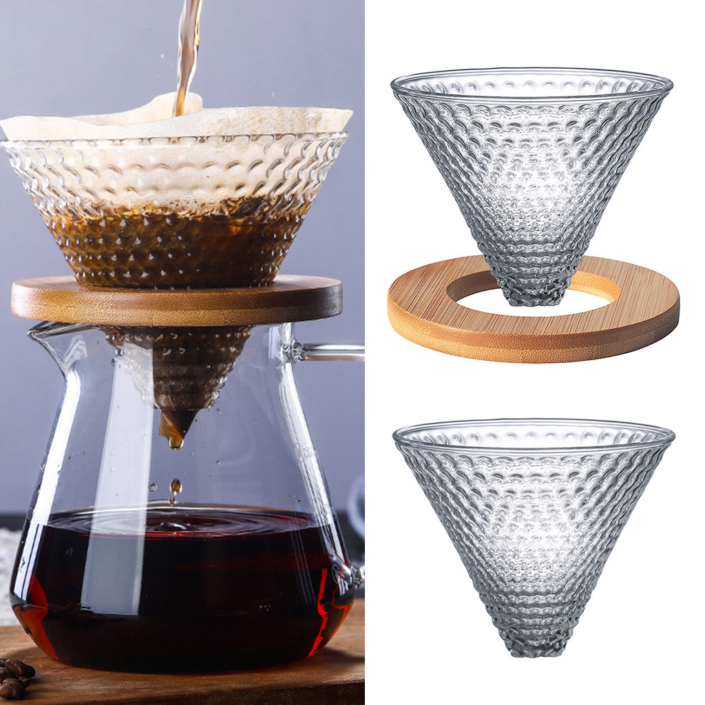 Pour Over Glass Cone and Wooden Filter Stand