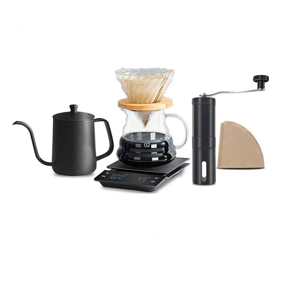 Complete Coffee Pour Over Set - 5-Piece Barista Kit with Grinder, Dripper & Scale