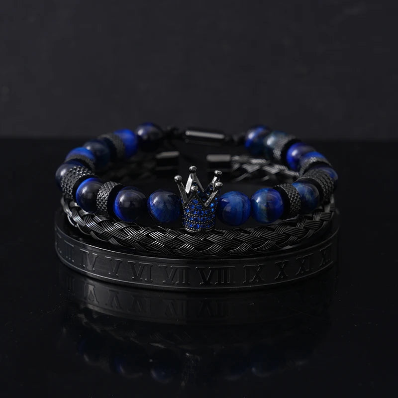 Tiger Eye Stone Bracelet Set of 3 - Natural Crystal Beaded Bracelets for Luck & Protection