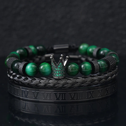 Tiger Eye Stone Bracelet Set of 3 - Natural Crystal Beaded Bracelets for Luck & Protection