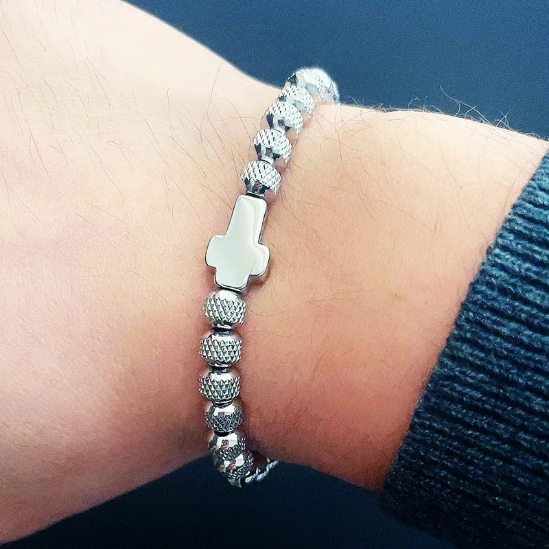 Cross Charm Beaded Bracelet - Adjustable Faith Jewelry for Women & Men