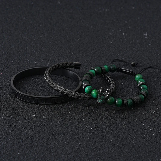 Tiger Eye Stone Bracelet Set of 3 - Natural Crystal Beaded Bracelets for Luck & Protection