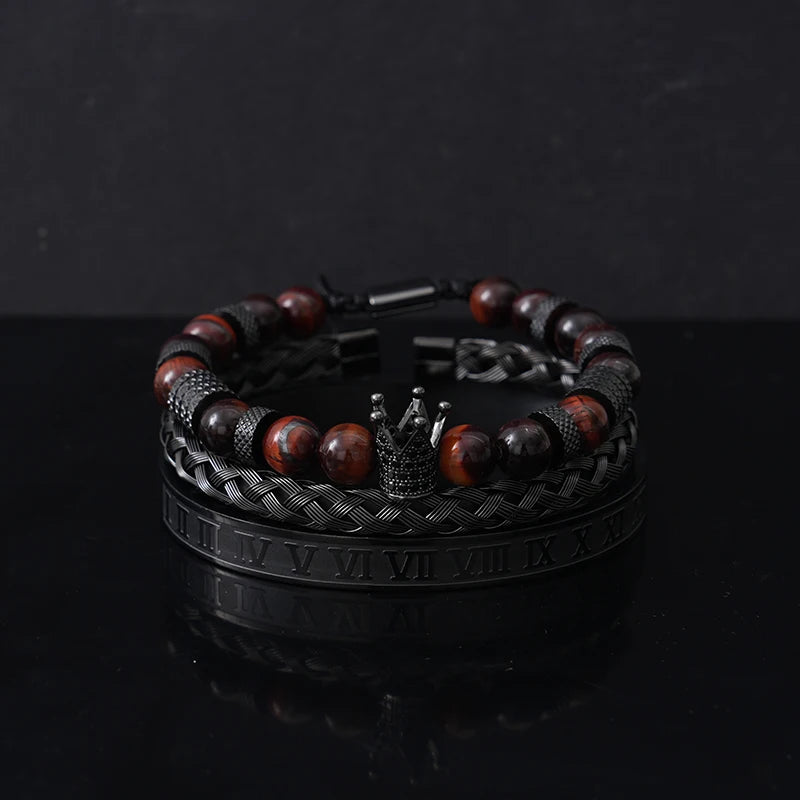 Tiger Eye Stone Bracelet Set of 3 - Natural Crystal Beaded Bracelets for Luck & Protection