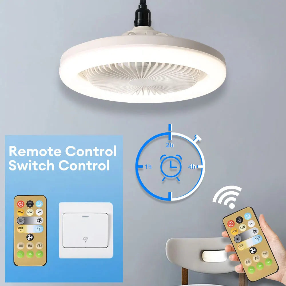 2-in-1 LED Ceiling Fan Light with Remote Control - Dimmable E27 Cooling Fan Lamp
