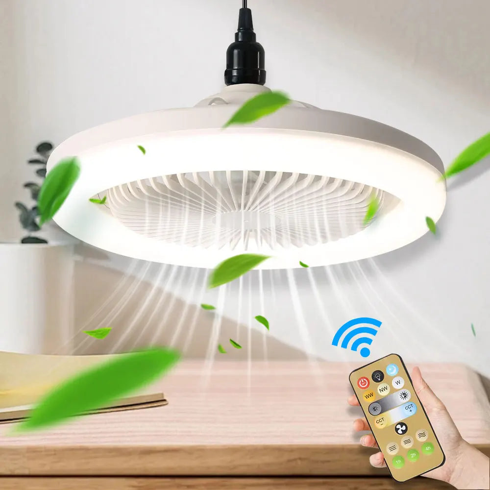 2-in-1 LED Ceiling Fan Light with Remote Control - Dimmable E27 Cooling Fan Lamp