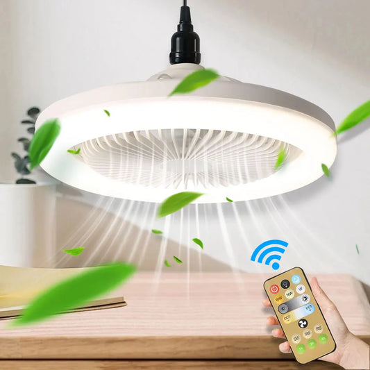 2-in-1 LED Ceiling Fan Light with Remote Control - Dimmable E27 Cooling Fan Lamp