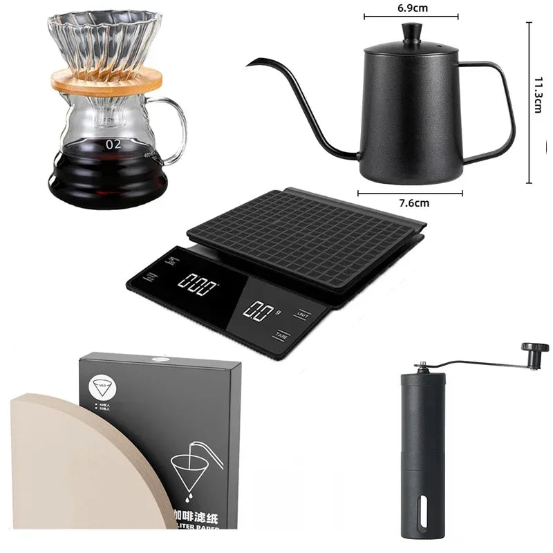 Complete Coffee Pour Over Set - 5-Piece Barista Kit with Grinder, Dripper & Scale