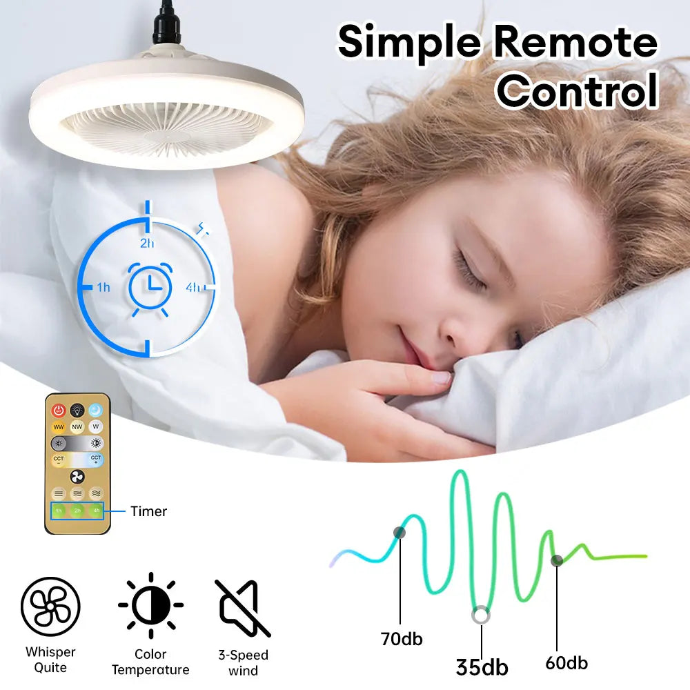 2-in-1 LED Ceiling Fan Light with Remote Control - Dimmable E27 Cooling Fan Lamp