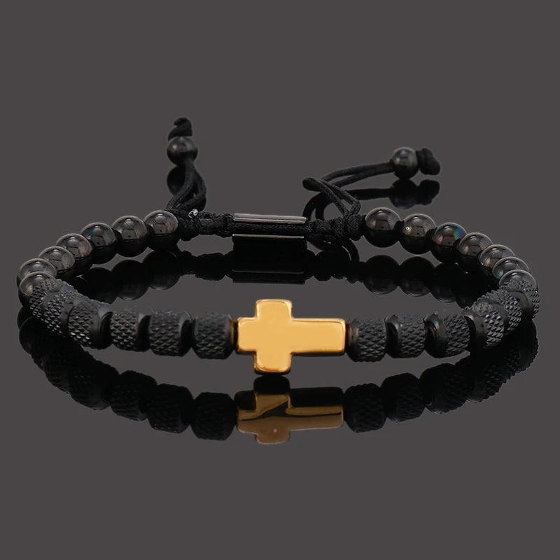 Cross Charm Beaded Bracelet - Adjustable Faith Jewelry for Women & Men