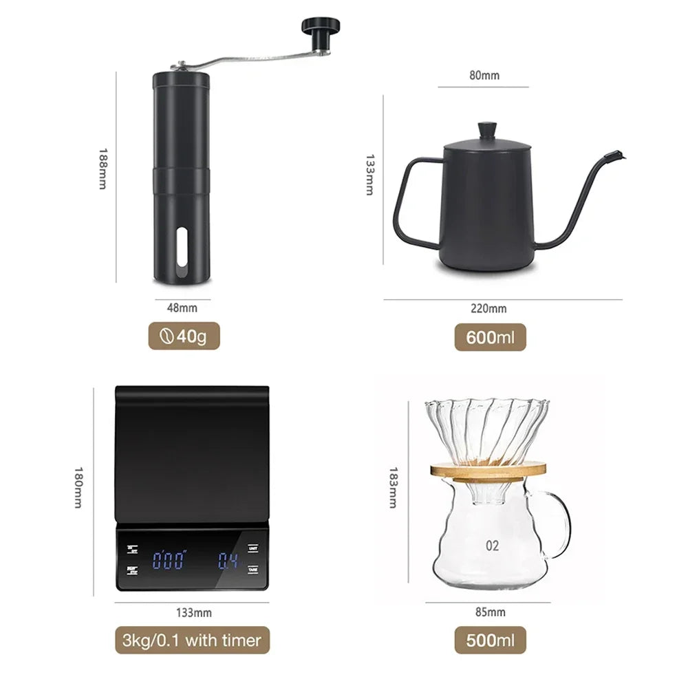Complete Coffee Pour Over Set - 5-Piece Barista Kit with Grinder, Dripper & Scale