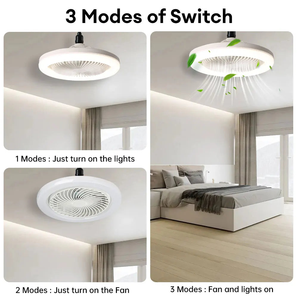 2-in-1 LED Ceiling Fan Light with Remote Control - Dimmable E27 Cooling Fan Lamp