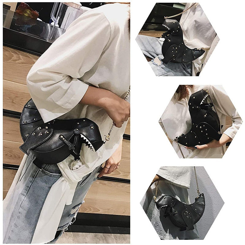 Dinosaur Design Rivets Women's Purses and Handbags Shoulder Chain Bag Designer Small  Crossbody Bag Female Clutch Bag Pu Leather