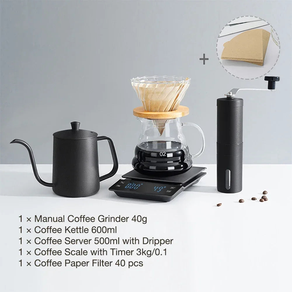 Complete Coffee Pour Over Set - 5-Piece Barista Kit with Grinder, Dripper & Scale