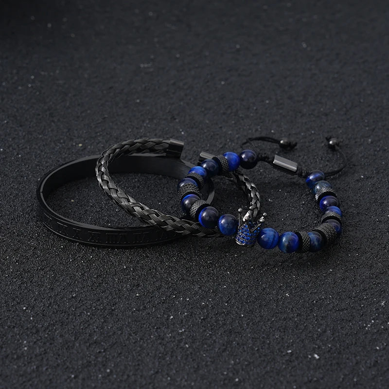 Tiger Eye Stone Bracelet Set of 3 - Natural Crystal Beaded Bracelets for Luck & Protection