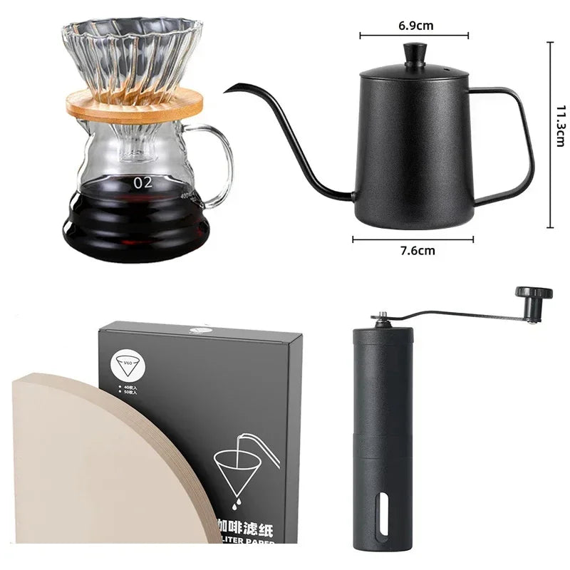 Complete Coffee Pour Over Set - 5-Piece Barista Kit with Grinder, Dripper & Scale