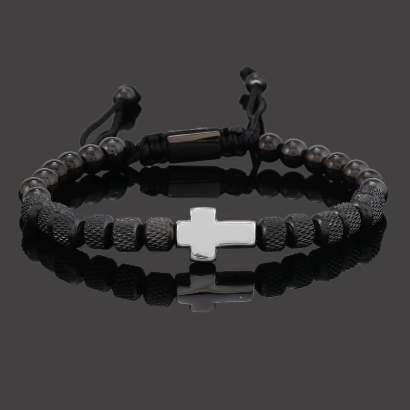 Cross Charm Beaded Bracelet - Adjustable Faith Jewelry for Women & Men