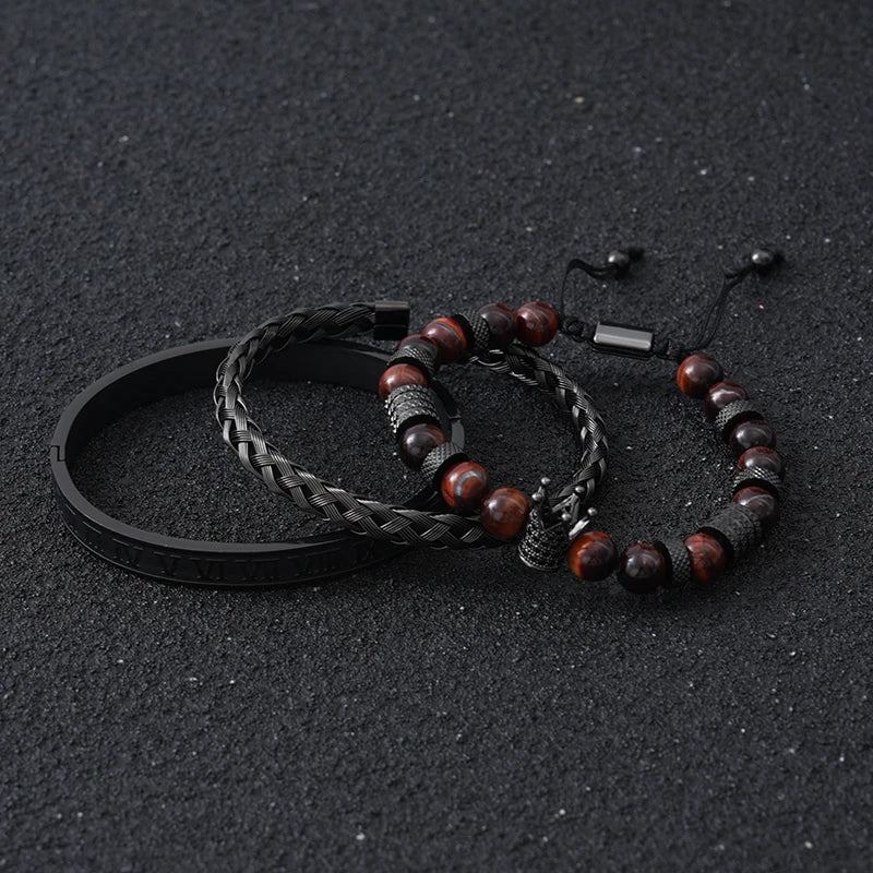 Tiger Eye Stone Bracelet Set of 3 - Natural Crystal Beaded Bracelets for Luck & Protection